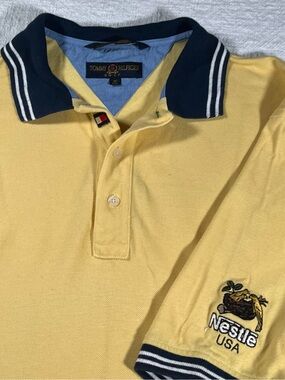 Nestle Tommy Hilfiger Golf Polo Shirt company USA Corporate Yellow M Vintage 90s